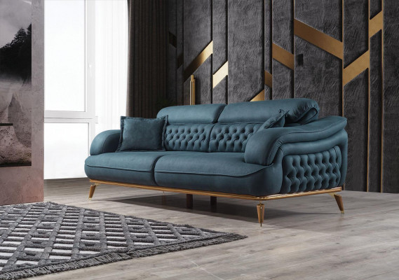 Wunnzëmmer Sofa 3 Sëtzer Canapé Miwwelen Holz Blo Polster Miwwelen Sofa Nei