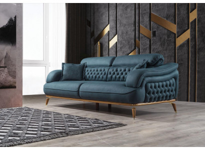 Wunnzëmmer Sofa 3 Sëtzer Canapé Miwwelen Holz Blo Polster Miwwelen Sofa Nei