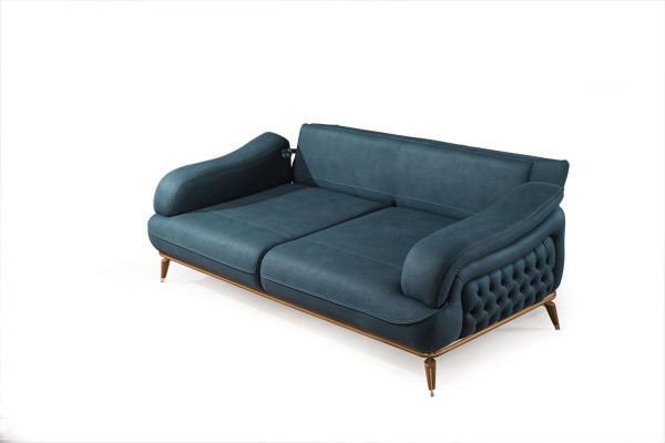 Wunnzëmmer Sofa 3 Sëtzer Canapé Miwwelen Holz Blo Polster Miwwelen Sofa Nei