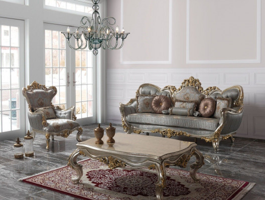 Polstersofa Garnitur Sofagarnitur Dräisëtzer Fauteuil Stoff Sofa Blo Sofas