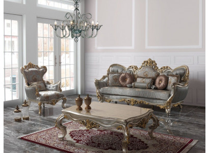 Polstersofa Garnitur Sofagarnitur Dräisëtzer Fauteuil Stoff Sofa Blo Sofas