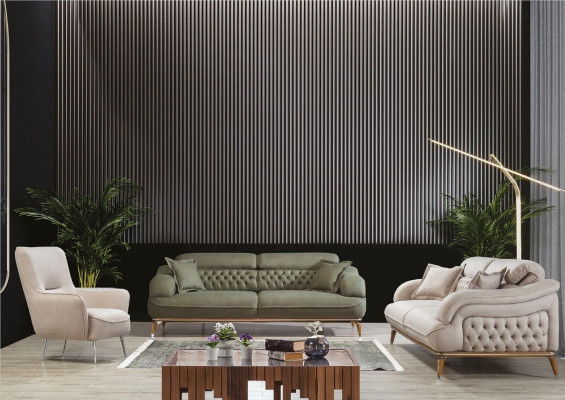 Luxus Sofa Set Couchgarnitur 3+3+1 Sëtzer Canapéen Fauteuil Stoff 3 Deeler.