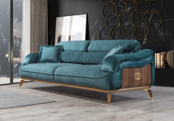 Canapé-Set Garnitur Sofas Fauteuil Dräisëtzer 3+3+1 Sëtzer Textil Blo