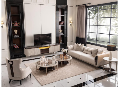 Wunnzëmmer Grupp, Dräisëtzer, Still, Stoffcanapé 6-Deeler, Beige, Dëschléin