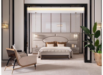 Luxus Schlofzëmmer Set Duebelbett Nuetsdëscher Set 5 Stéck Beige Sëtz