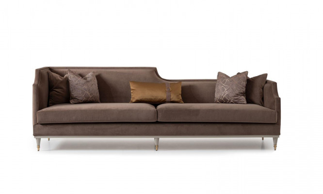 Canapé-Set Véiersëtzer 4 Sëtzer Dësch Couch Stoffcanapé Fotell Brong 4-Stéck