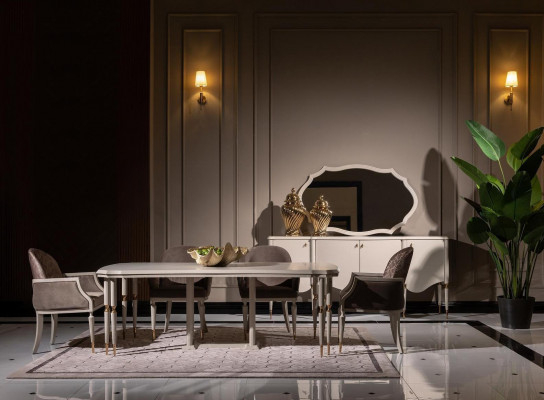 Iessgrupp Iesseck Iessdësch Still 9tlg Iesszëmmer Beige Holz Kommode