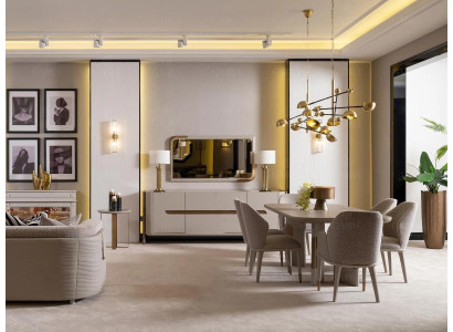 Iesszëmmer Garnitur Iess-Eck Iessdësch Still Set 9-teg Beige Iessgrupp