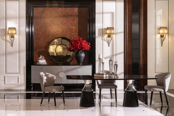 Luxus Iessgrupp Iessplaz Iessdësch Still Schwaarz 9tlg Iesssall Holz