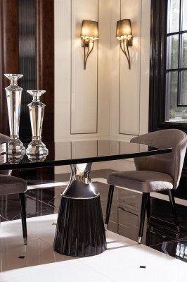 Luxus Iessgrupp Iessplaz Iessdësch Still Schwaarz 9tlg Iesssall Holz