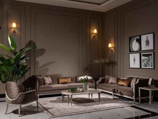 Komplett Couchgarnitur Véiersëtzer 4 Sëtz Stoffsofa Fauteuil Braun 3 Stéck
