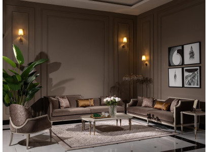 Komplett Couchgarnitur Véiersëtzer 4 Sëtz Stoffsofa Fauteuil Braun 3 Stéck