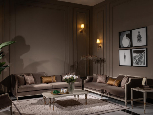 Sofagarnitur Véiersëtz 4 Sëtz Dësch Stoffsofa Polstersofa Braun