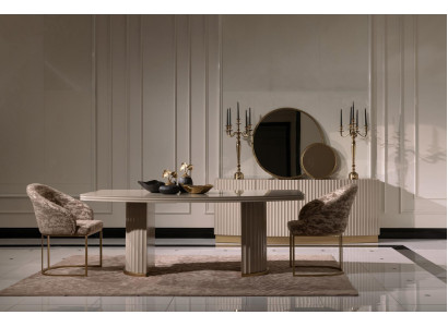 Iessgrupp Iesseck Iessdësch Still Set 9tlg Iesszëmmer Beige Holz Luxus