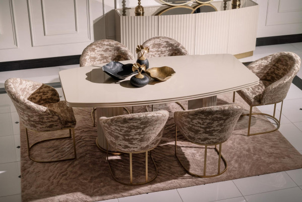 Iessgrupp Iesseck Iessdësch Still Set 9tlg Iesszëmmer Beige Holz Luxus