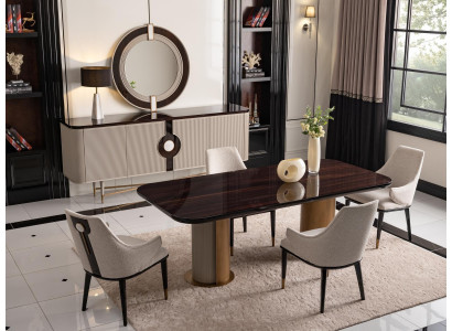 Luxus-Iessgrupp Iesszëmmer Iessdësch Iesseck Still Beige Holz Set 7stéckeg
