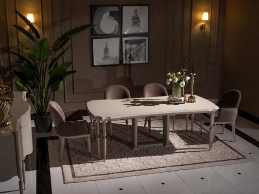 Iessgruppe Iesseck Iessdësch Still Set 7tlg Iesszëmmer Beige Holz Design