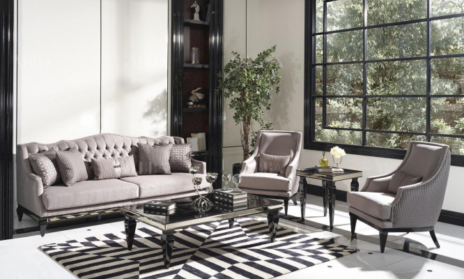 Canapé-Set Sofa 3 Still Stoffcouch Gro 3 Deeler Drësëtzeger Polstersofa