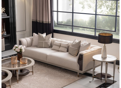 Dräisëtzer Sofa 3 Sëtzer Couchtische Beige Stoffsëdet Set 3tlg Garnitur