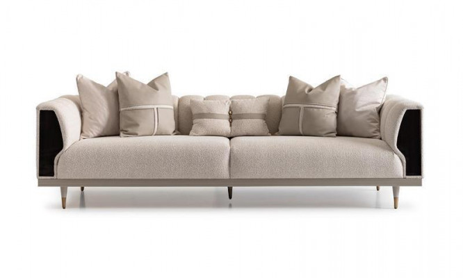 Dräisëtzer Sofa 3 Sëtzer Couchtische Beige Stoffsëdet Set 3tlg Garnitur
