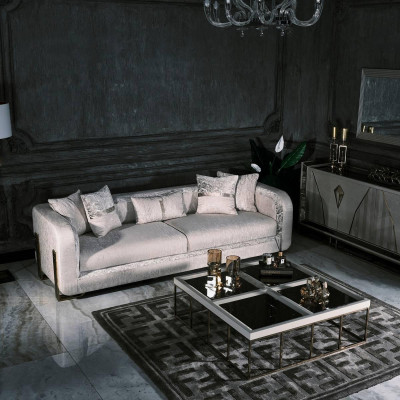 Drësëtzer Canapé 3 Sëtz Dësch Gray Polstersofa Stoffsofa Set 2-Deeler