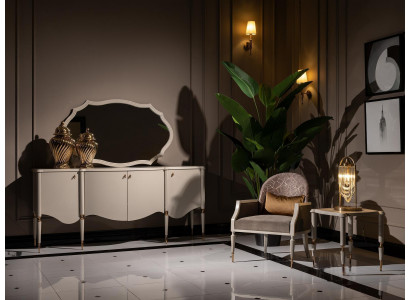 Wunnzëmmer Garnitur 4tlg. Sesselen Niewendësch Sideboard Spigel Bäige.