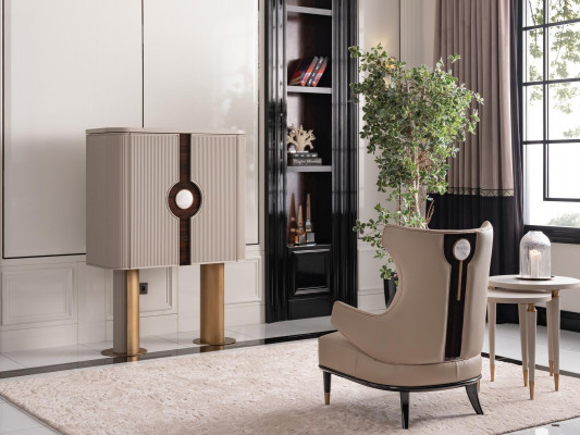 Fotellsgrupp Wunnzëmmer Barschränk Modern Ouerfotell Beige Schaf
