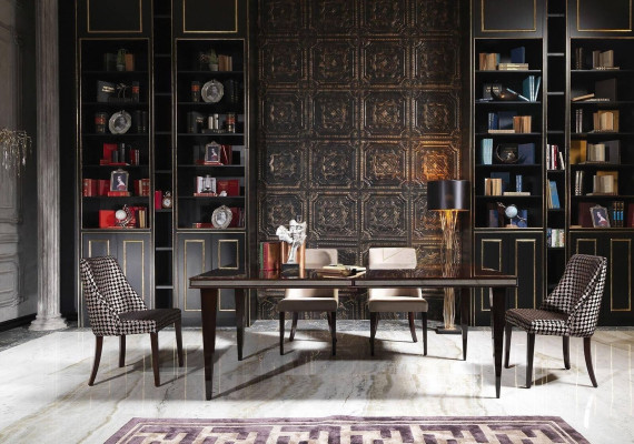 Iess-Eck Iesszëmmer Iess-Grupp Luxus Iessdësch Still Schwaarz Holz 7 Deeler