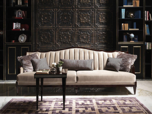Stoffsofa Sofa 4 Sëtzer Gro Polstersofa Véiersëtzer Luxus Holz Design