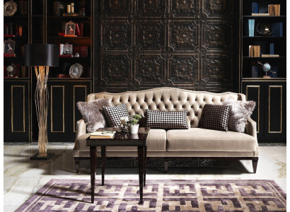 Wunnzëmmer Garnitur Canapé 3 Sëtzer Bäistelltësch Chesterfield Polstersofa Gro