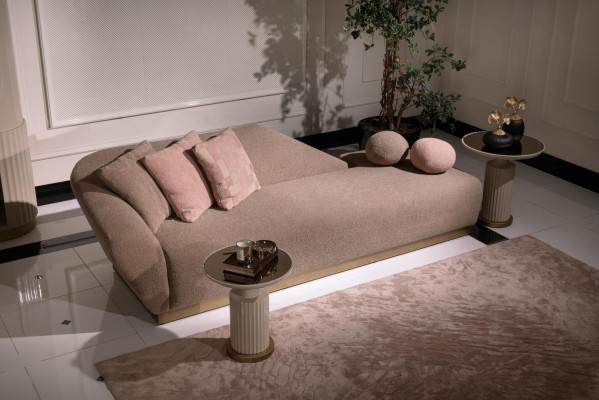 Chaiselongue Grupp Sofa Bäizëlltëscher Polster Stoff Modern 3tlg Set