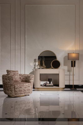 Setzer Wunnzëmmer Fautel Kommode Spigel Béige Stoff Holz Relax 3tlg