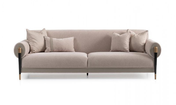 Dräisëtzer Stoffcouch Sofa 3 Sëtz Plüschcouch Modernen Design Beige Nei