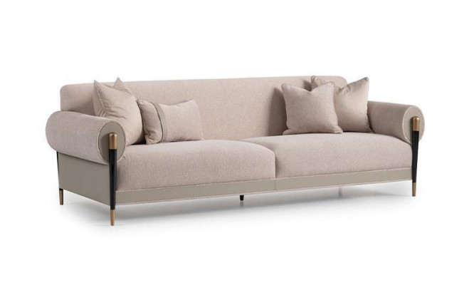 Dräisëtzer Stoffcouch Sofa 3 Sëtz Plüschcouch Modernen Design Beige Nei