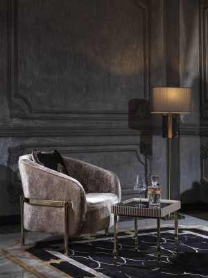 Grupp Fauteuil Wunnzëmmer Niewendësch Beige Stoff TV Ständer Set 3 Deeler