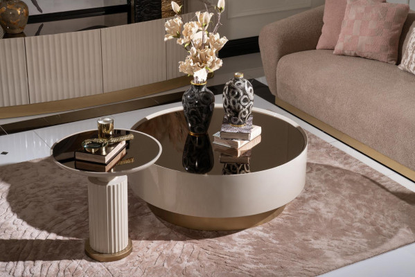 Kompletten Canapé-Dësch Bäidësch Canapé-Dësch Kaffisdësch Beige Luxus