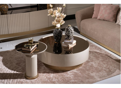 Kompletten Canapé-Dësch Bäidësch Canapé-Dësch Kaffisdësch Beige Luxus