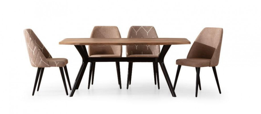 Modern Iesszëmmer Miwwelen Beige 3-Sëtzer Iessdësch Luxus 4x Still Spigel