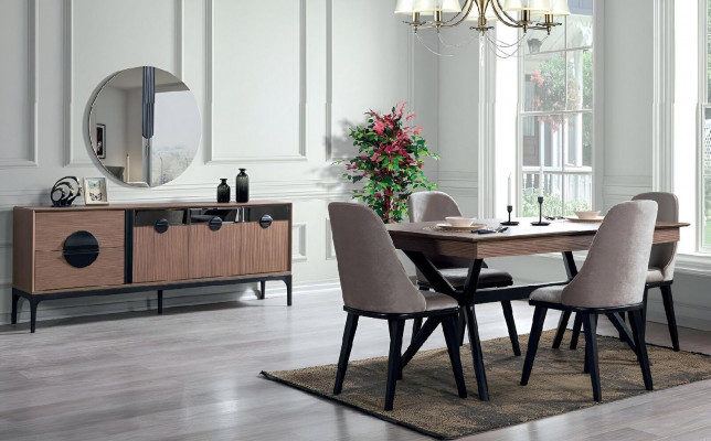 Luxus Iesszëmmer Set Iessdësch Sideboard mat Spigel Nei Komplett Modern Miwwelen