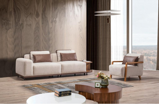 Beige Wunnzëmmer Sëtzset Designer Sofagarnitur 2+1 Sëtzer Luxus Sofas