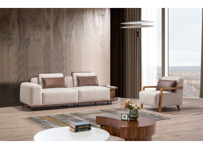Beige Wunnzëmmer Sëtzset Designer Sofagarnitur 2+1 Sëtzer Luxus Sofas
