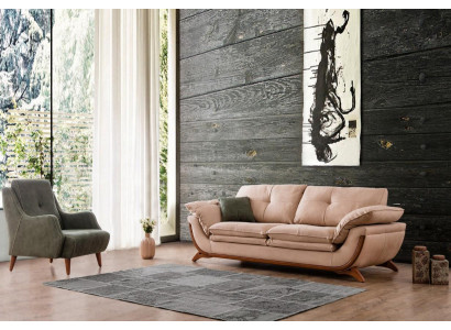 Polster Wunnzëmmer Garnitur Designer Dräisëtzer Luxus Textil Fauteuil 2 Stéck