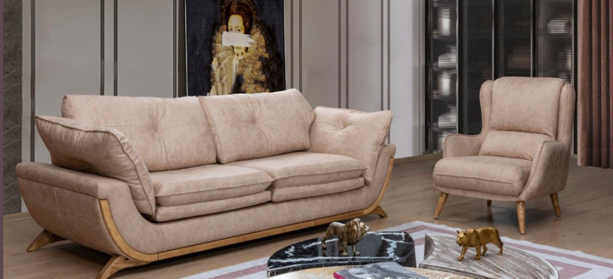 Beige Sëtzgruppe Luxus Sofae Designer Sëtzgrupp 3+1 Sëtzer Miwwelen