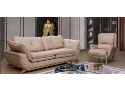 Beige Sëtzgruppe Luxus Sofae Designer Sëtzgrupp 3+1 Sëtzer Miwwelen