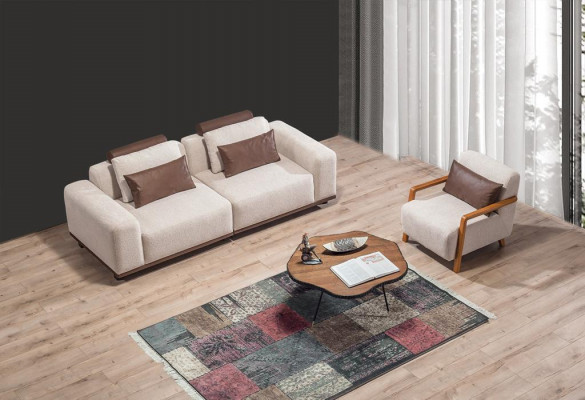 Beige Wunnzëmmer Sofa Set Exklusiven 2-Plätz Textilfauteuil Polstermöbel