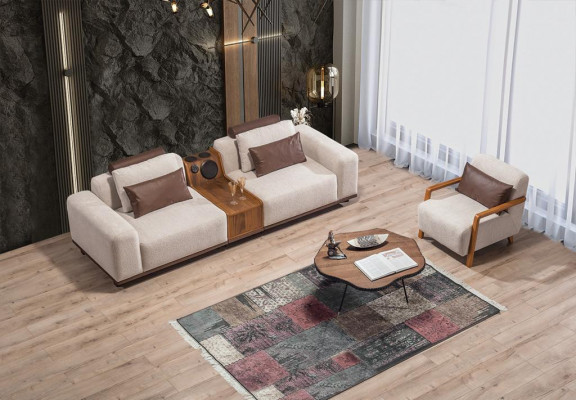 Béiges Exklusivt 2-Sëtzer Sofa Wunnzëmmer Couchen Modernen Zwësëtzeren