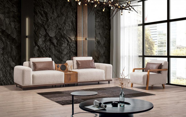 Béiges Exklusivt 2-Sëtzer Sofa Wunnzëmmer Couchen Modernen Zwësëtzeren