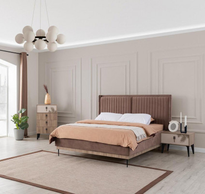 Brong Schlofkummer Duebelbett Designer Holz Modern 2x Nuetsdëscher