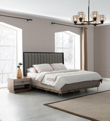Grau Schlofkummer Set Luxus Bett 2x Nuetsdëscher Stilvoll Garnitur