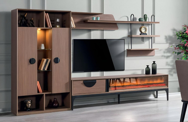 Wunnwand Wunnzëmmer Miwwelen TV-Ständer Modern Bicherregal Design Ariichtung